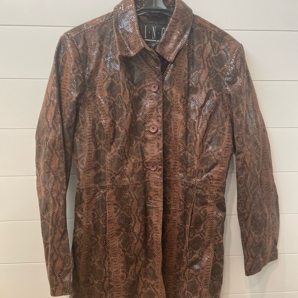 Brown Snake Print Leather 3/4 Coat size medium - Picture 4 of 11